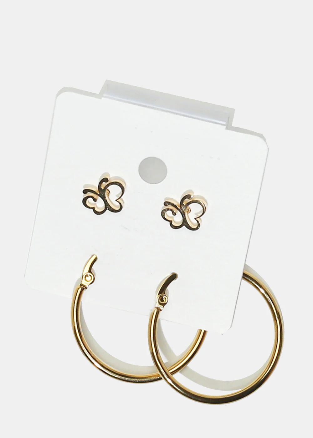 2 Pair Butterfly Stud & Hoop Earrings - Image 2