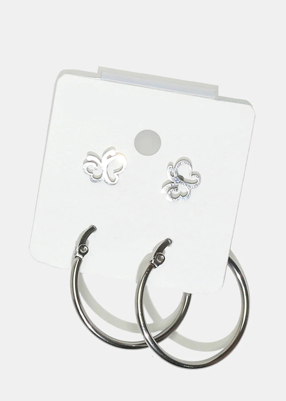 2 Pair Butterfly Stud & Hoop Earrings - Image 3