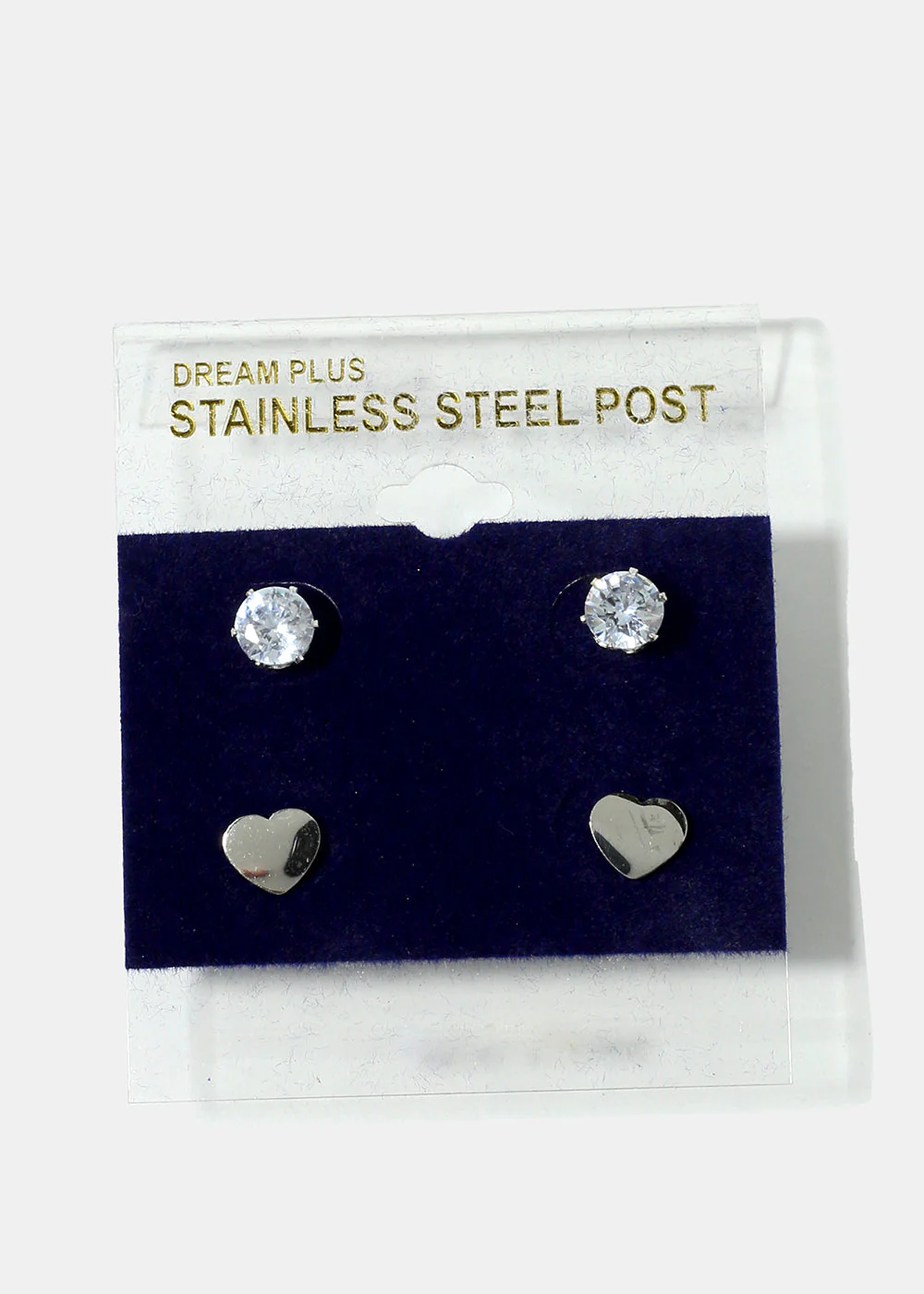 2-Pair Gemstone & Heart Stud Earrings - Image 2