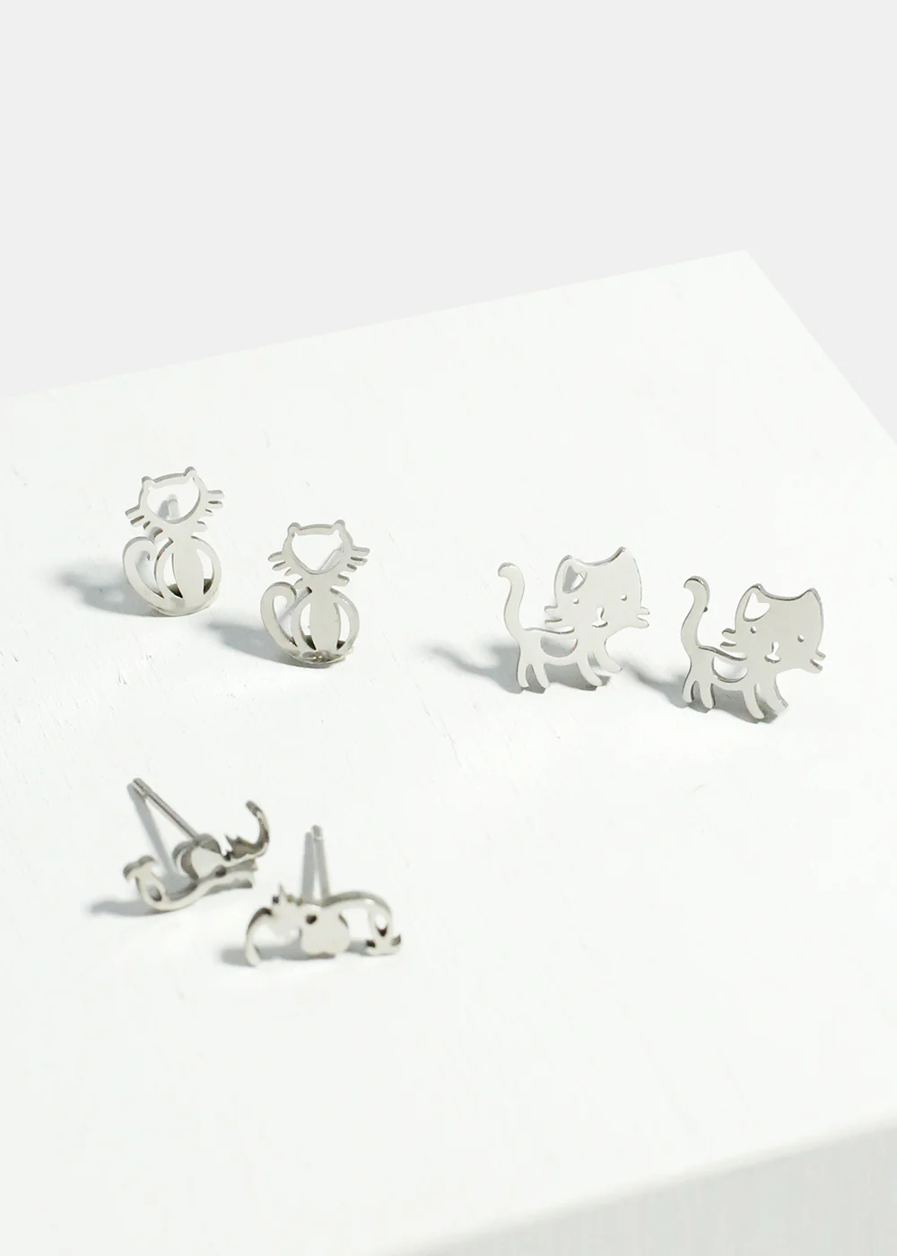 3-Pair Cute Cats Stud Earrings - Image 2