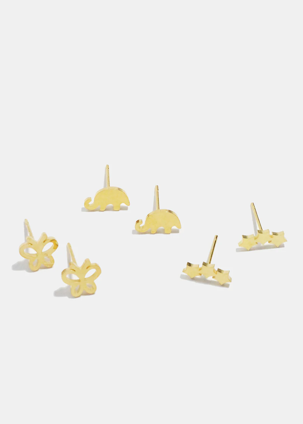 3-Pair Elephant, Star & Butterfly Stud Earrings - Image 2