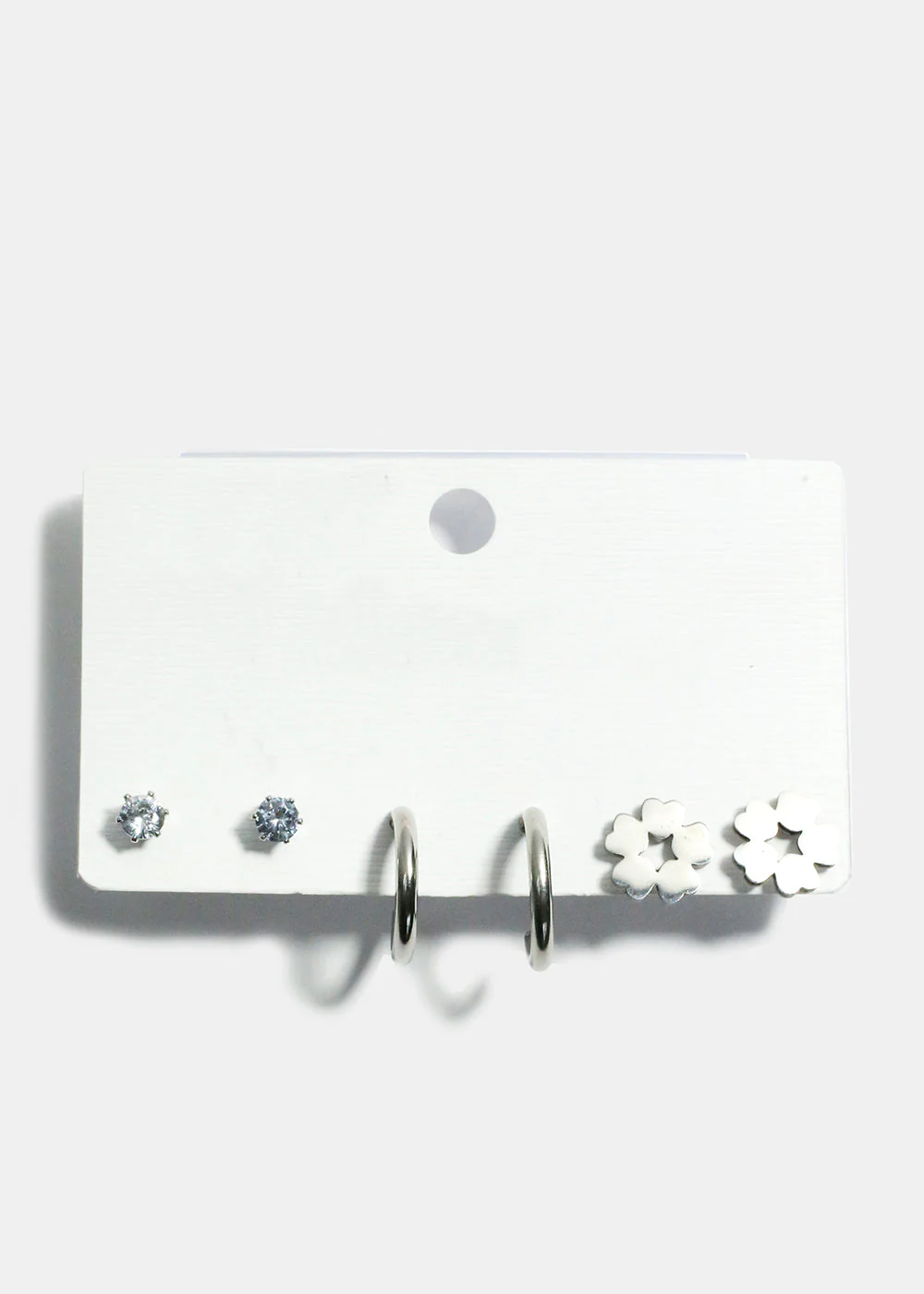 3-Pair Flower Stud & Hoop Earrings - Image 3