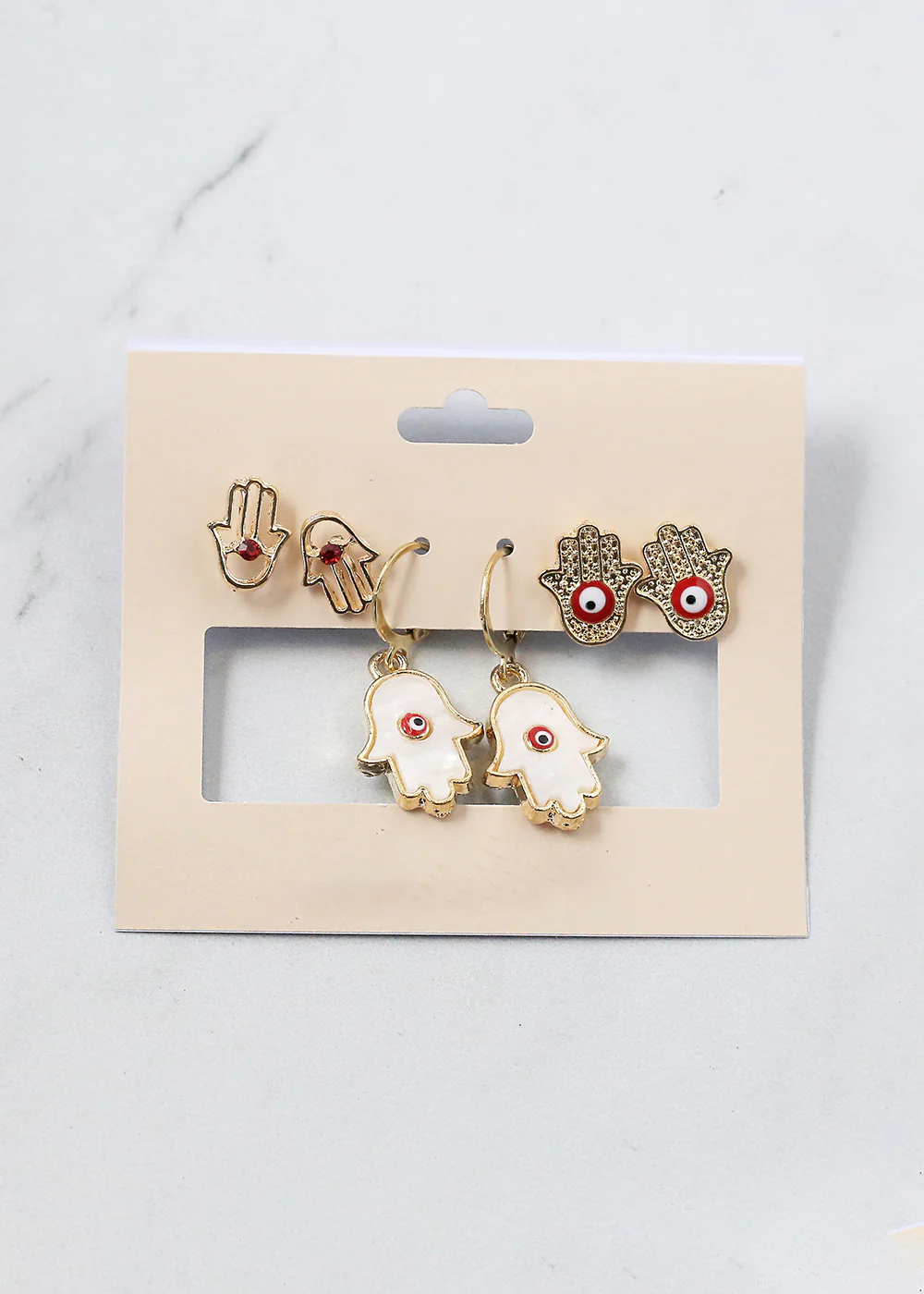 3 Pair Hamsa Hand + Evil Eye Earrings - Image 4