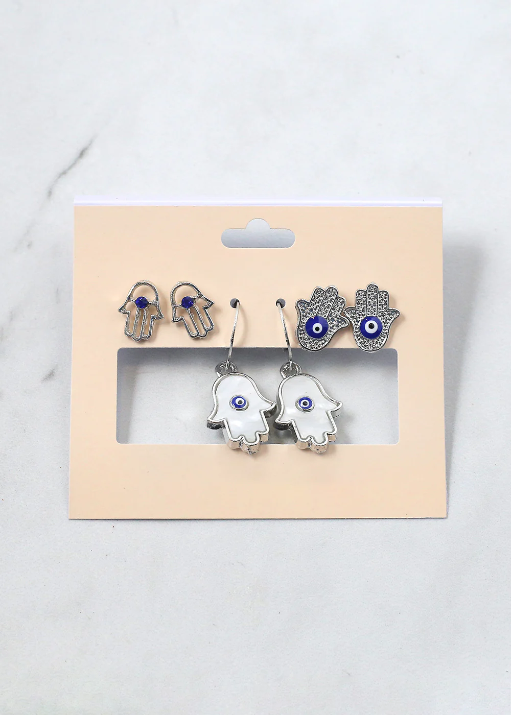 3 Pair Hamsa Hand + Evil Eye Earrings - Image 5