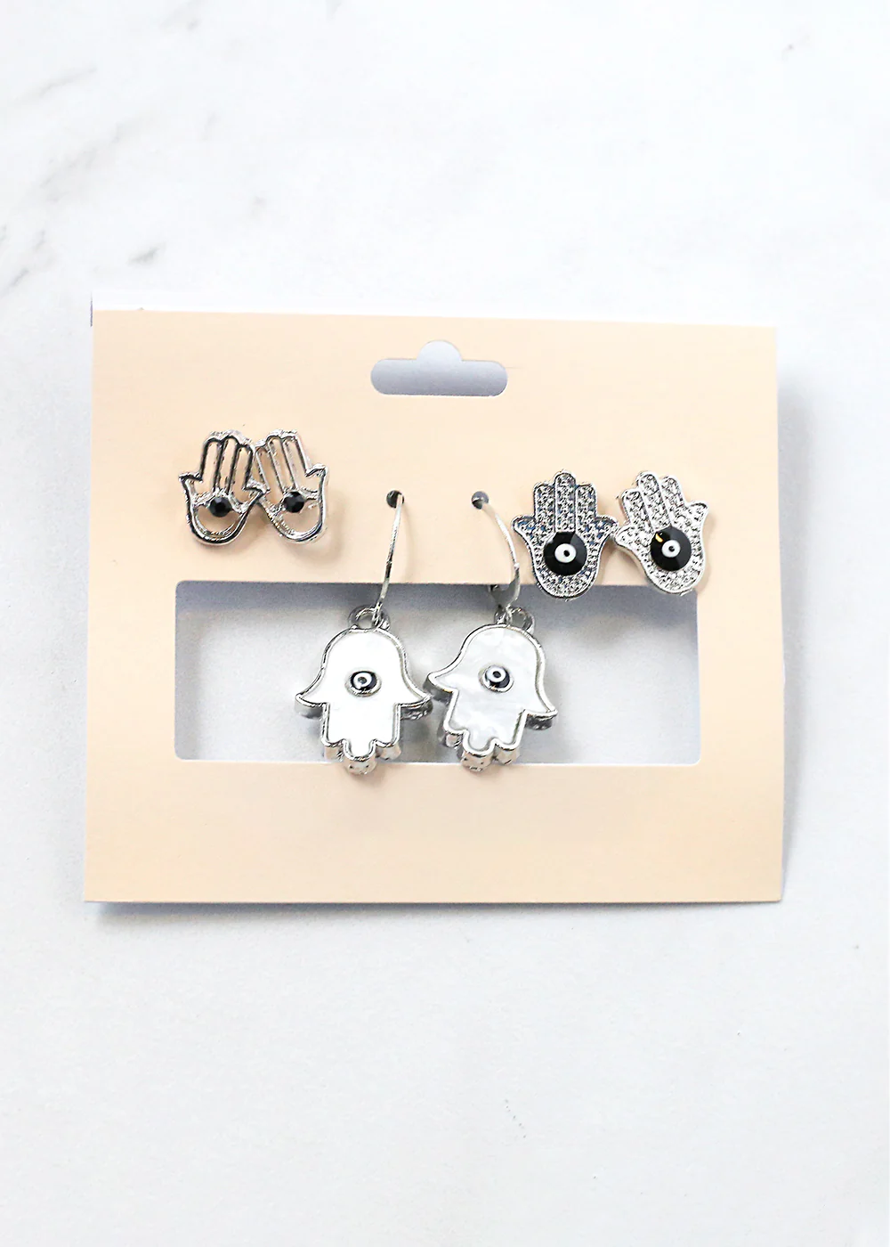 3 Pair Hamsa Hand + Evil Eye Earrings - Image 6