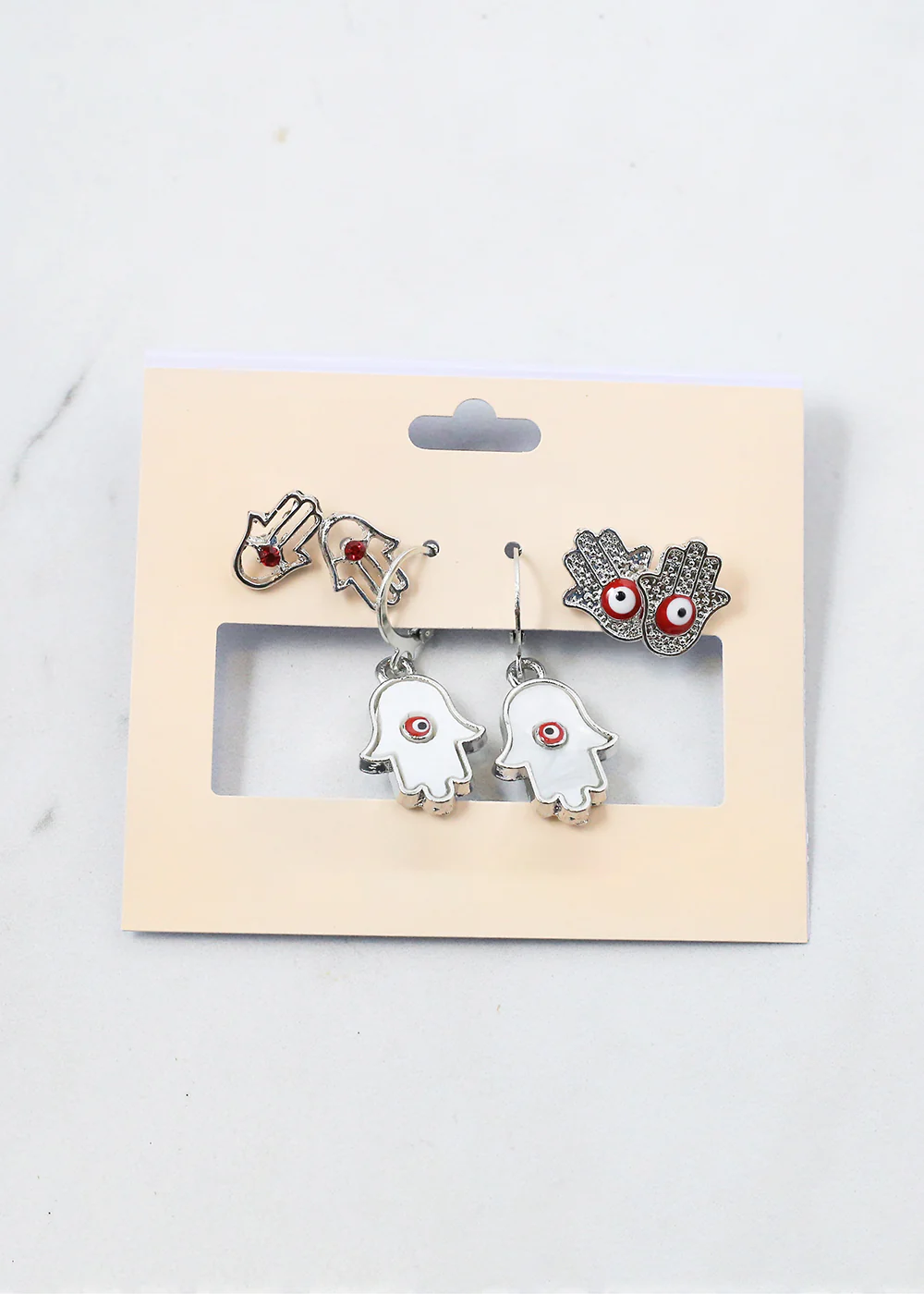 3 Pair Hamsa Hand + Evil Eye Earrings - Image 7