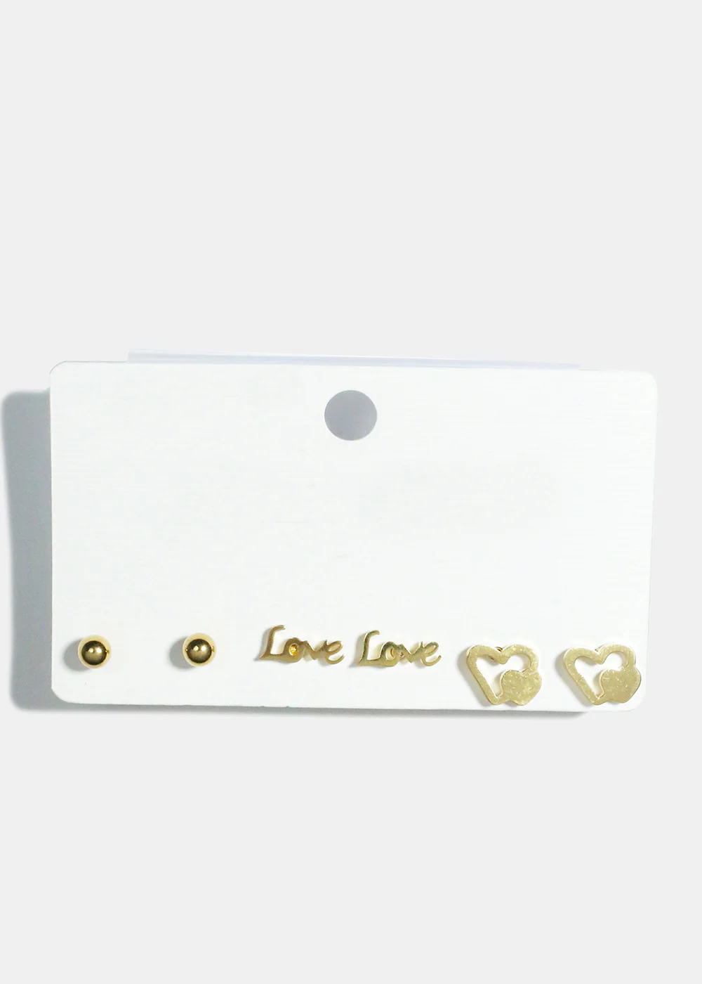 3-Pair "LOVE" & Heart Stud Earrings - Image 2