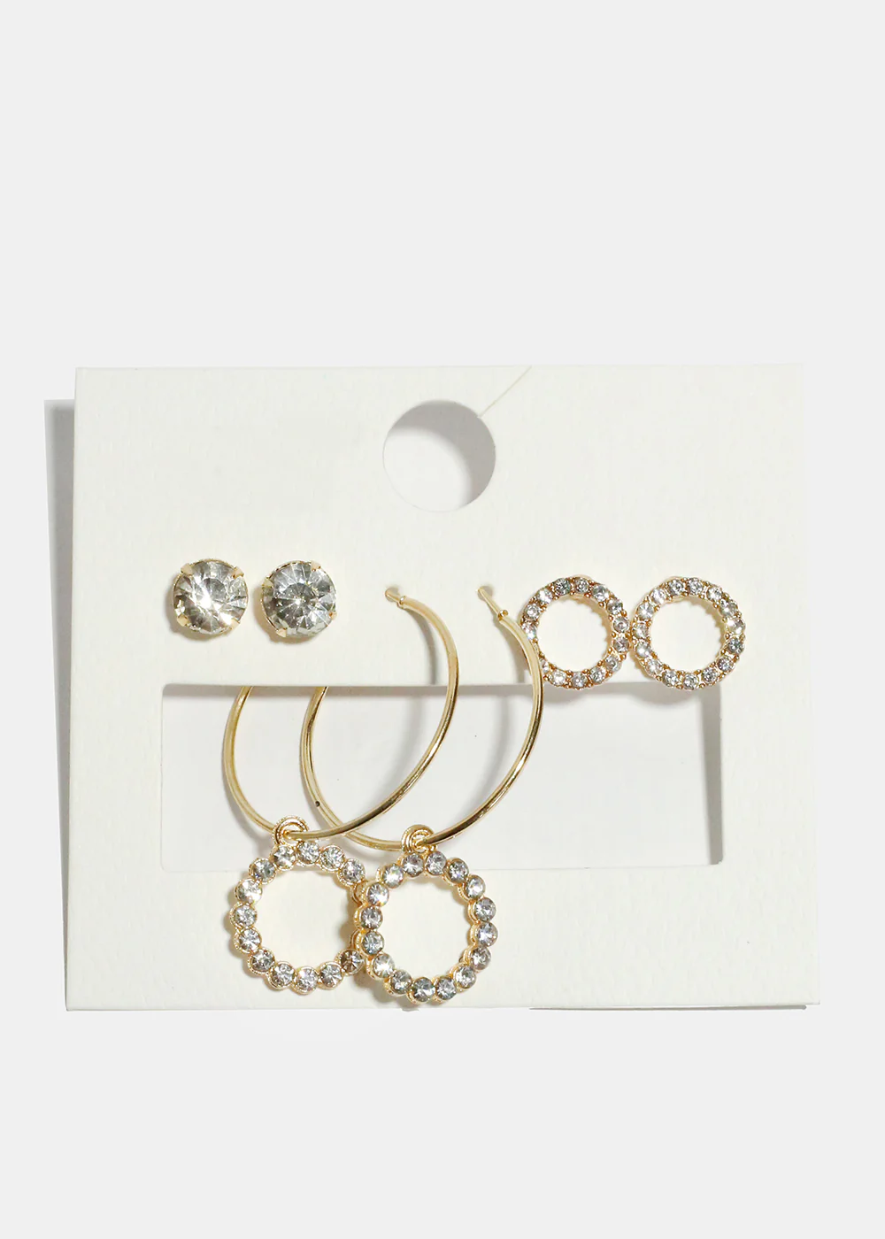 3-Pair Rhinestone Studded Hoop & Stud Earrings - Image 2