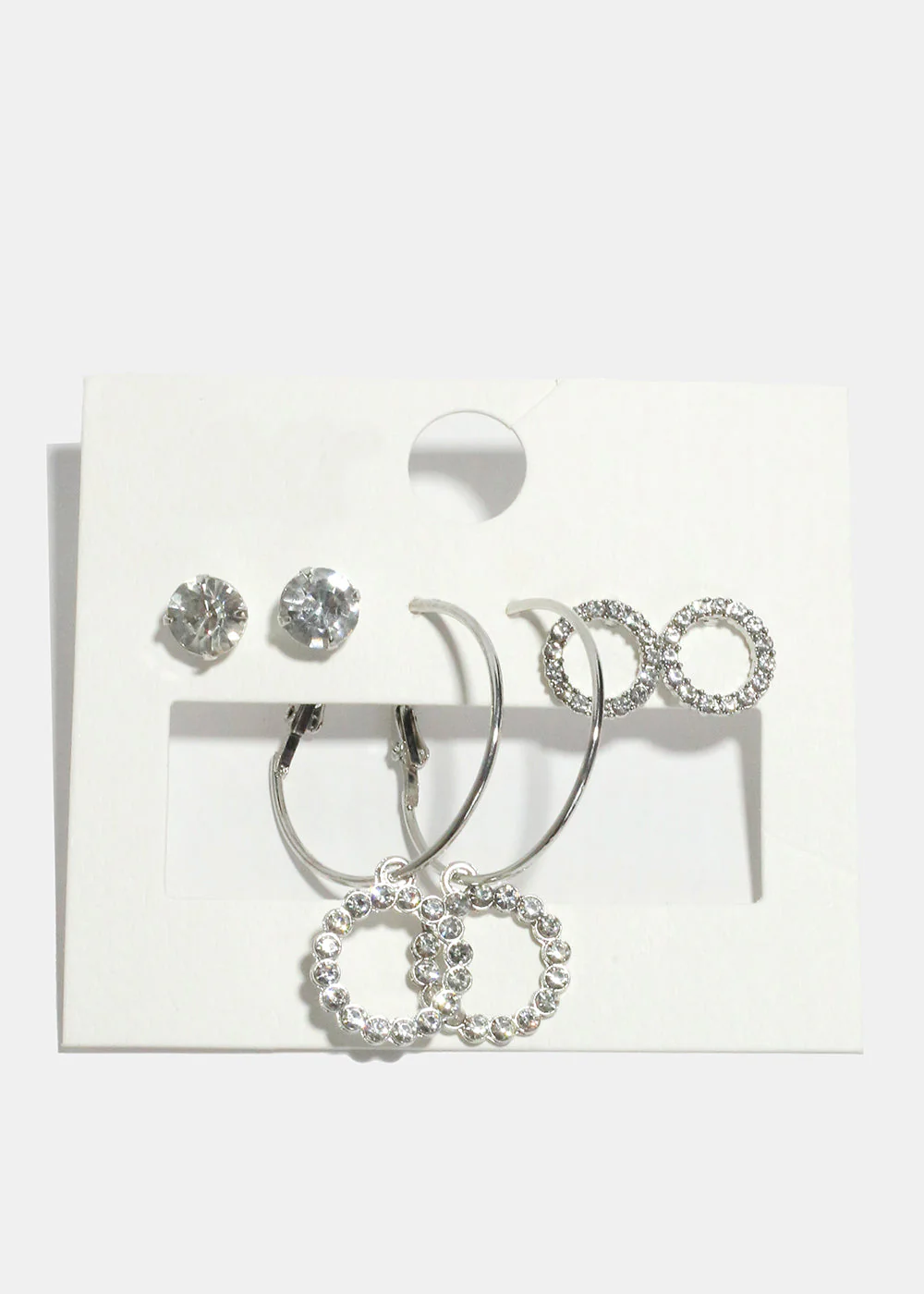 3-Pair Rhinestone Studded Hoop & Stud Earrings - Image 3