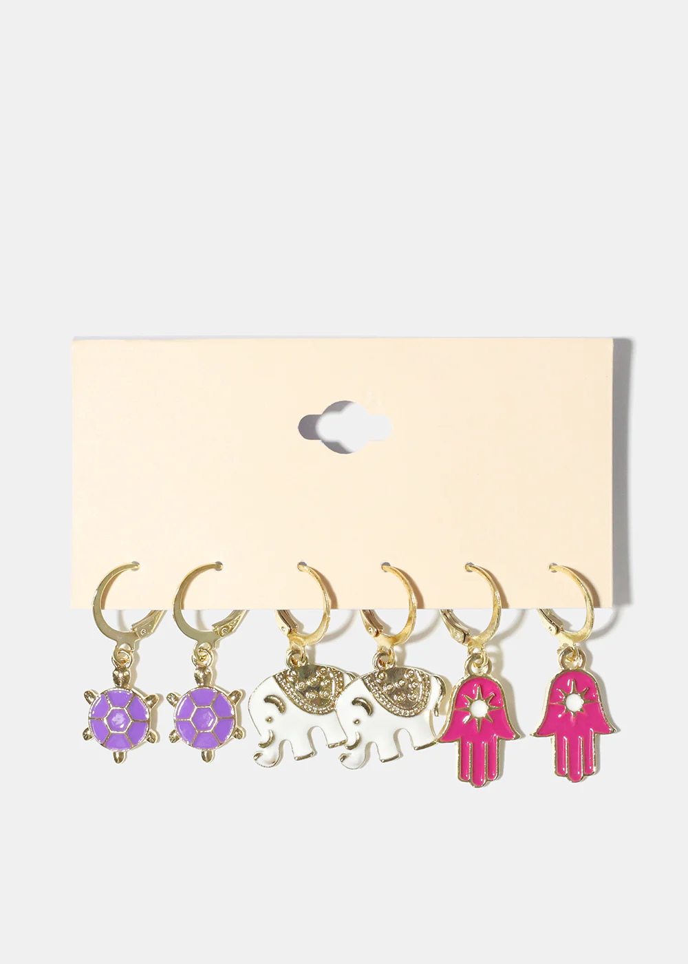 3 Pair Small Hoop Earrings with Lucky Charms - Image 2