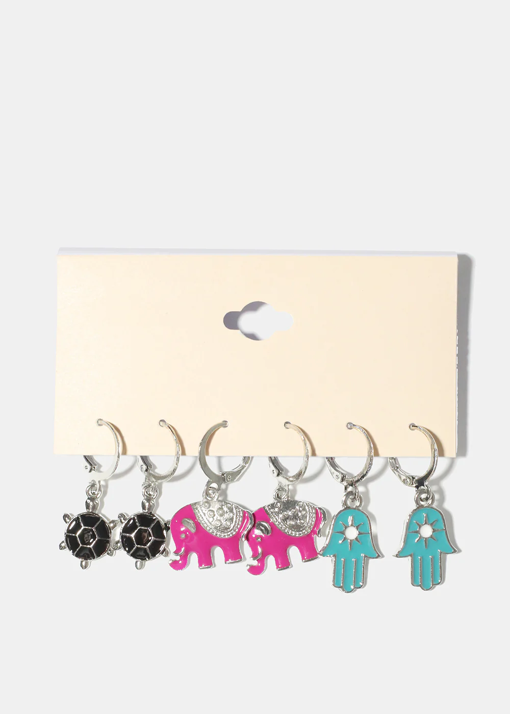 3 Pair Small Hoop Earrings with Lucky Charms - Image 3