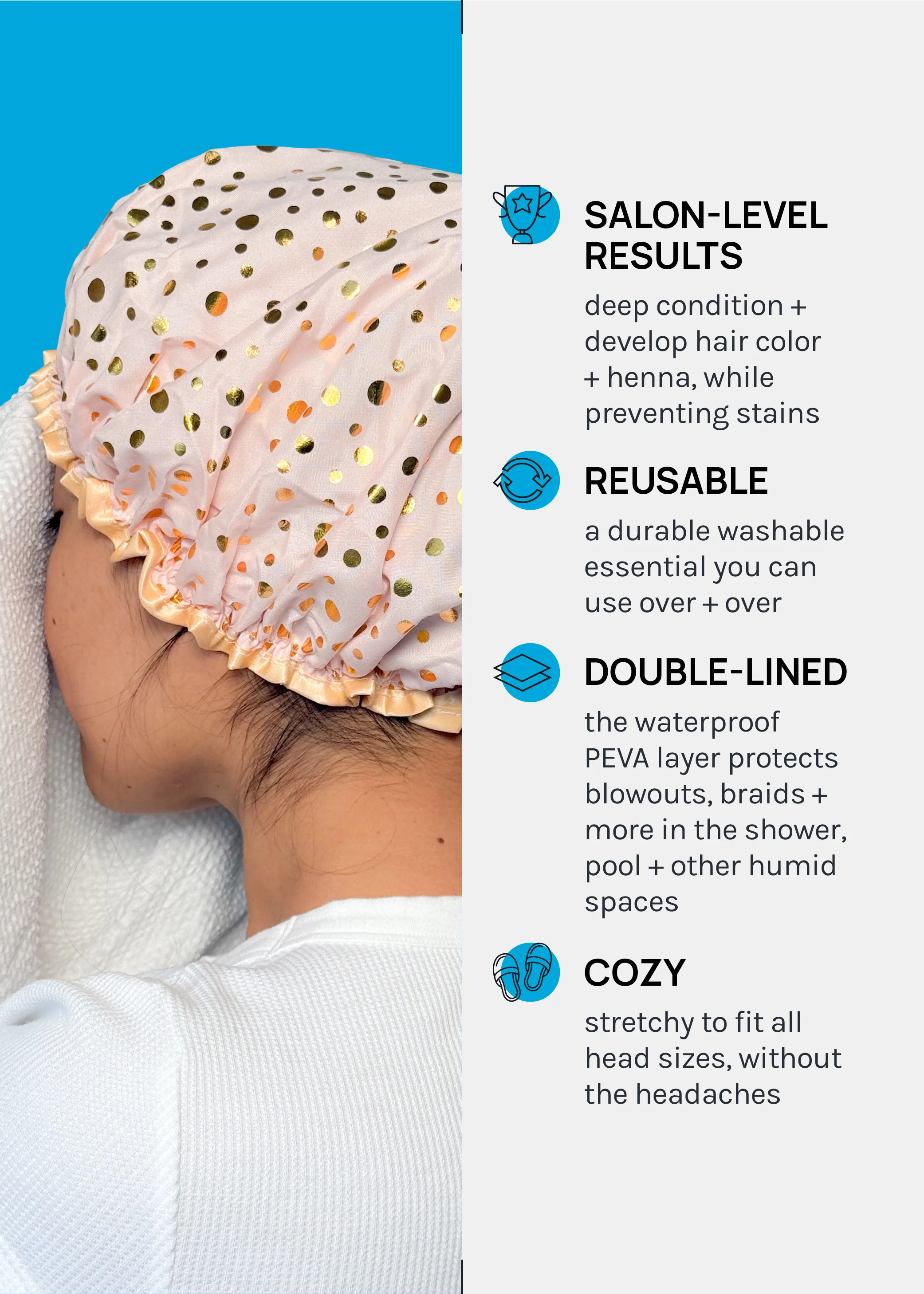 a2o Lab Double-Lined Waterproof Shower Cap - Image 4
