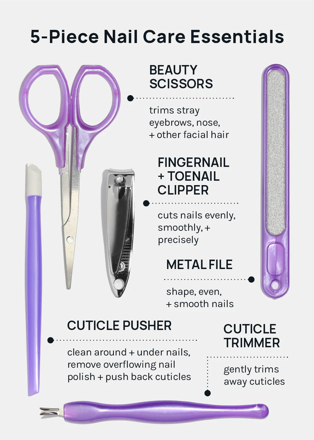 AOA 5 Piece Manicure Tool Set with Beauty Scissors - Image 2