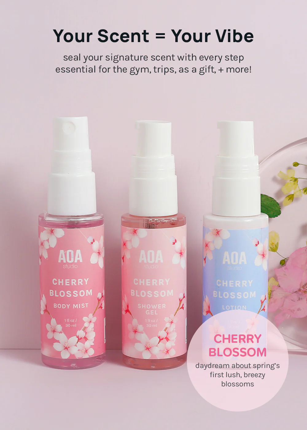 AOA Lotion, Shower Gel & Body Mist - Cherry Blossom - Image 3