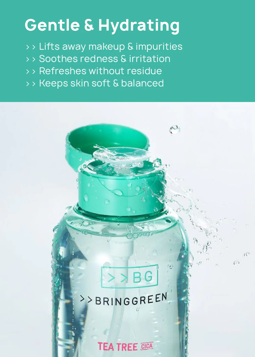 BRINGGREEN Tea Tree Cica Sensitive Cleansing Water 500ml - Image 2
