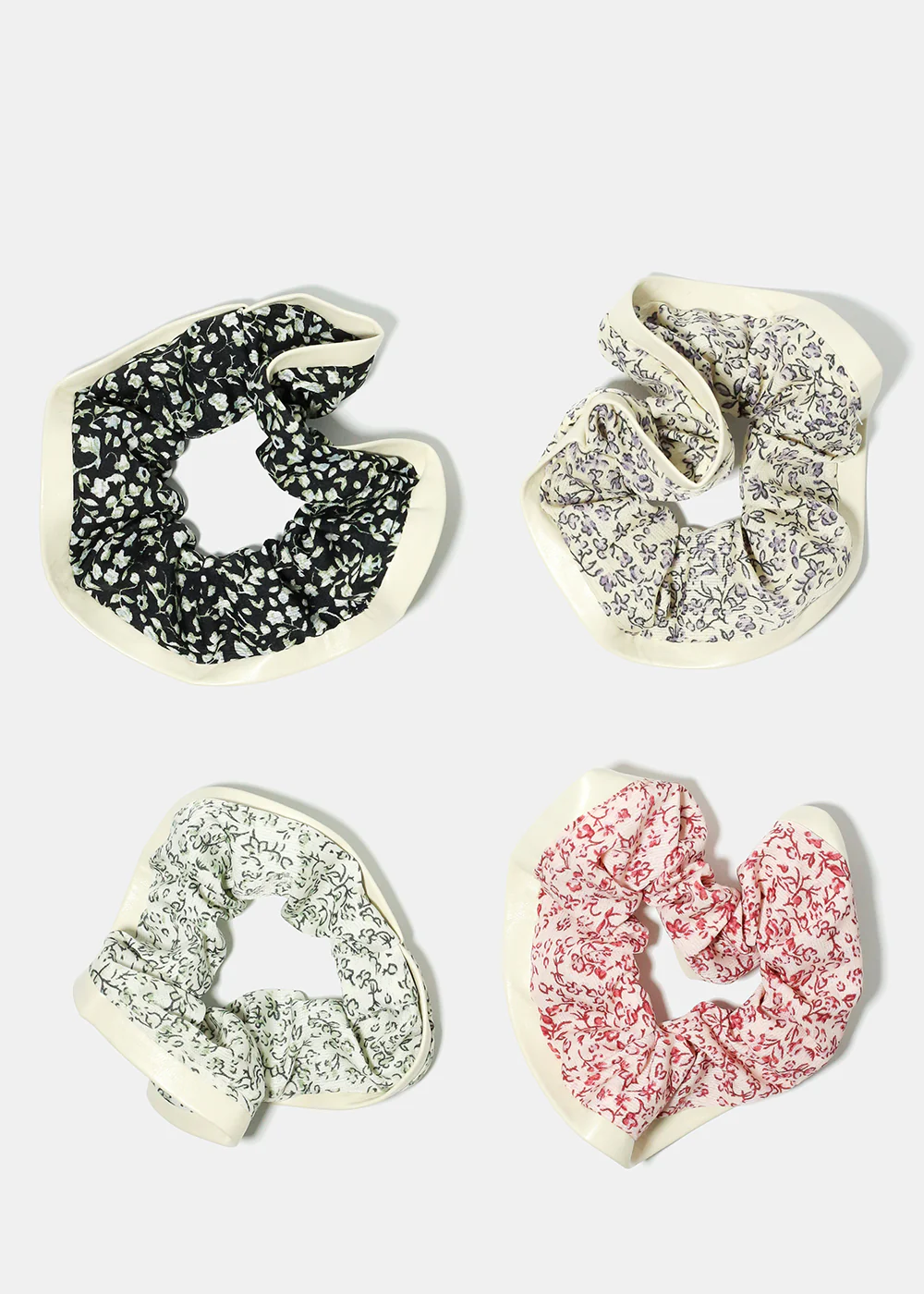 Floral Scrunchie with Faux Leather Trim - Image 3