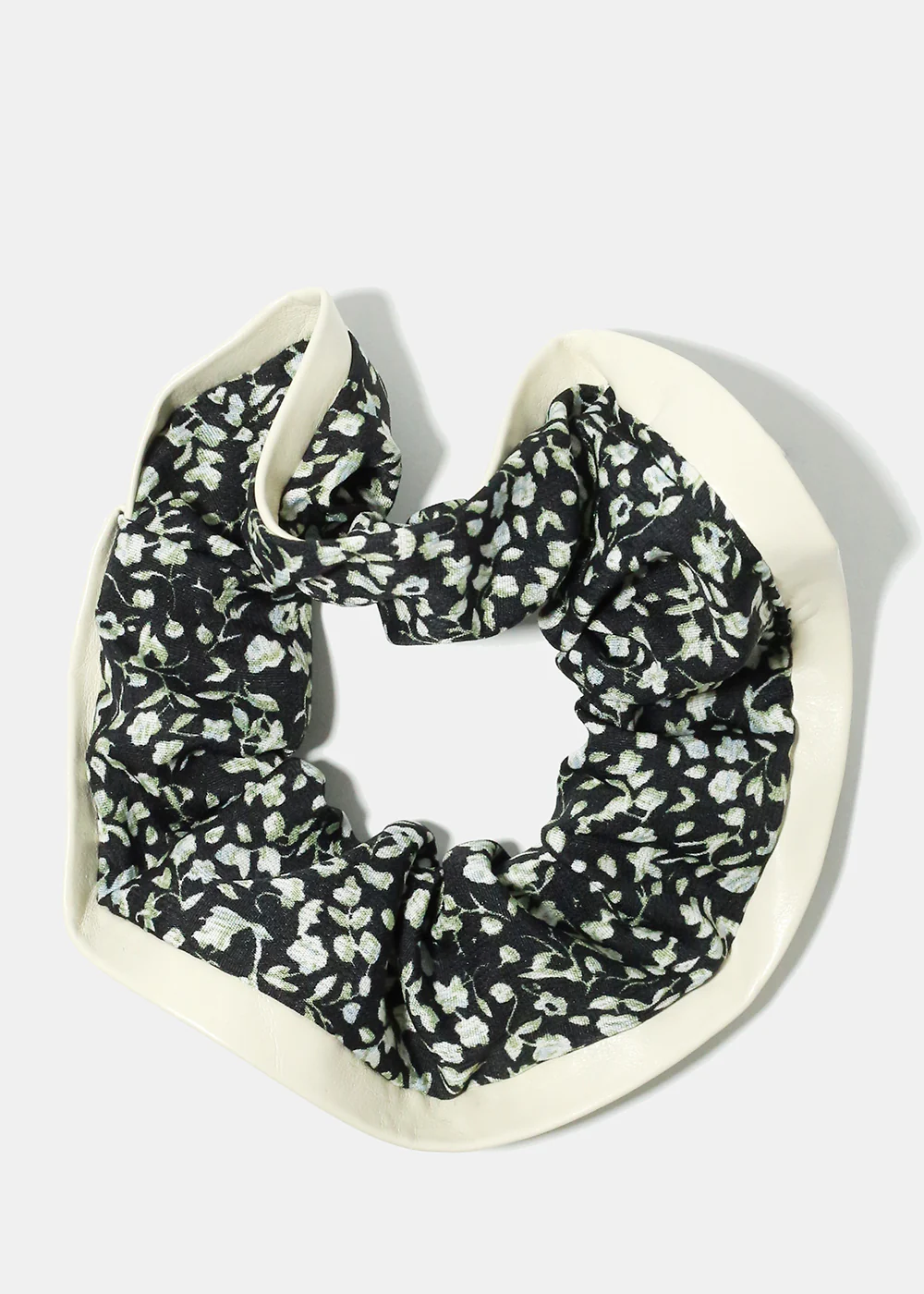 Floral Scrunchie with Faux Leather Trim - Image 4