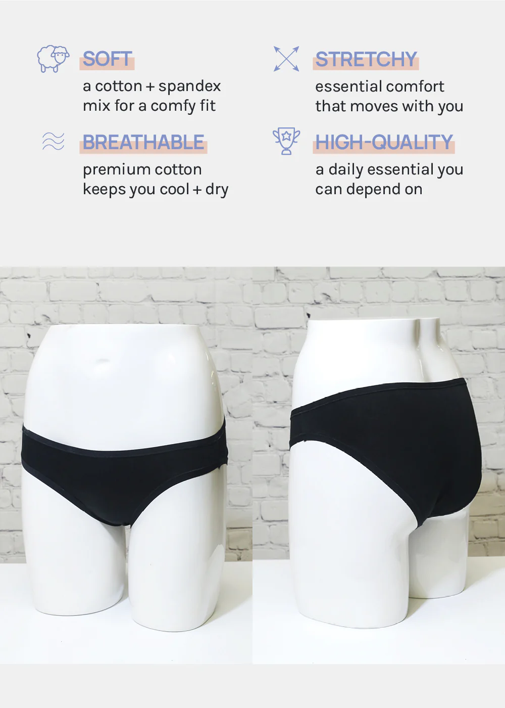 Her. Cotton Stretch Bikini - Black - Image 4