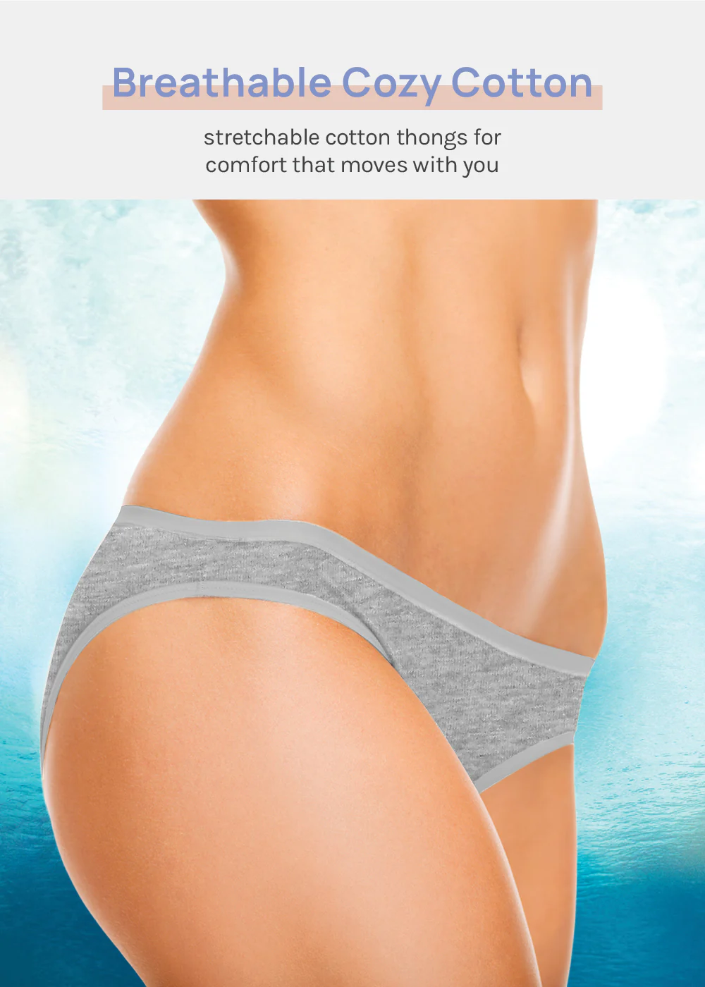 Her. Cotton Stretch Thong - Grey - Image 2