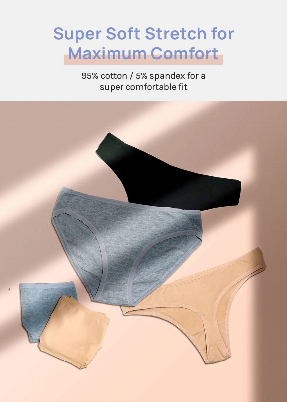Her. Cotton Stretch Thong - Grey - Image 3
