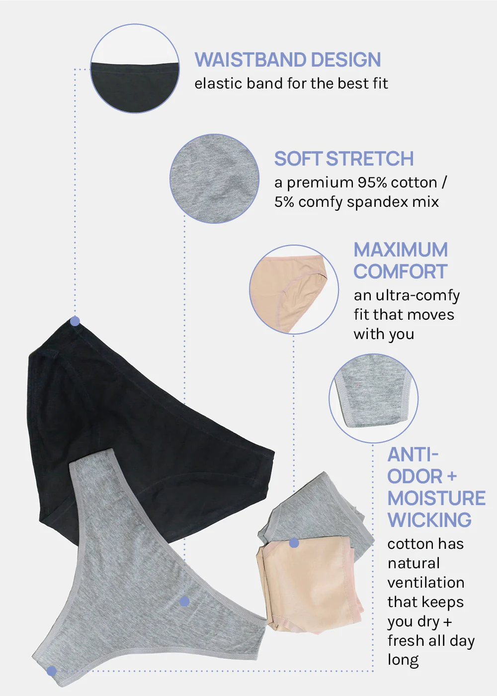 Her. Cotton Stretch Thong - Grey - Image 5