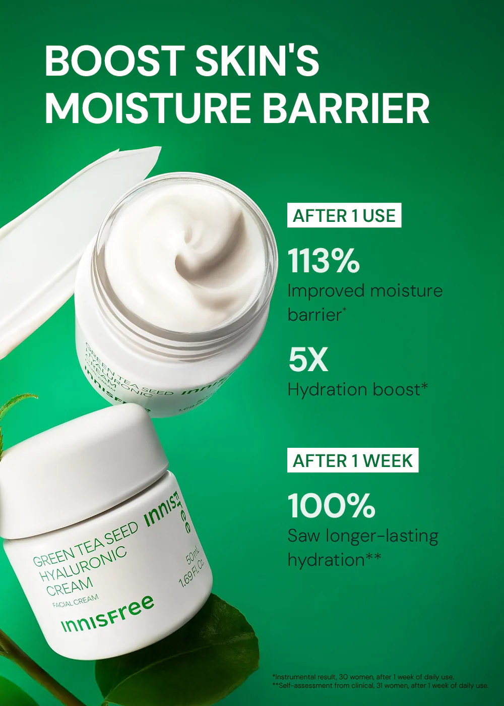 INNISFREE Green Tea Seed Hyaluronic Acid Cream 50ml - Image 3