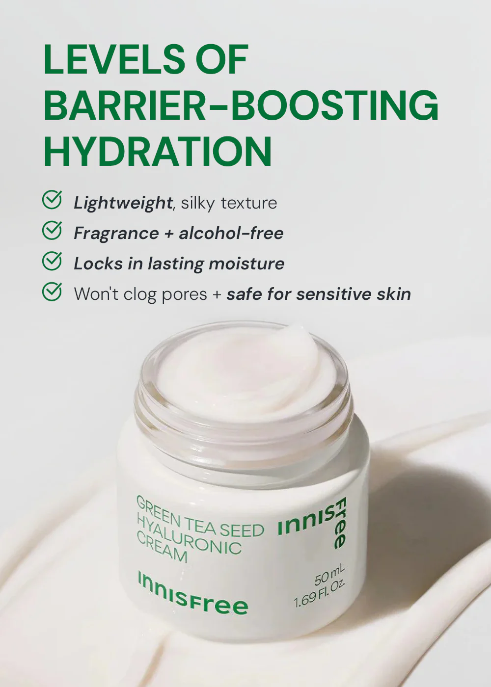 INNISFREE Green Tea Seed Hyaluronic Acid Cream 50ml - Image 4