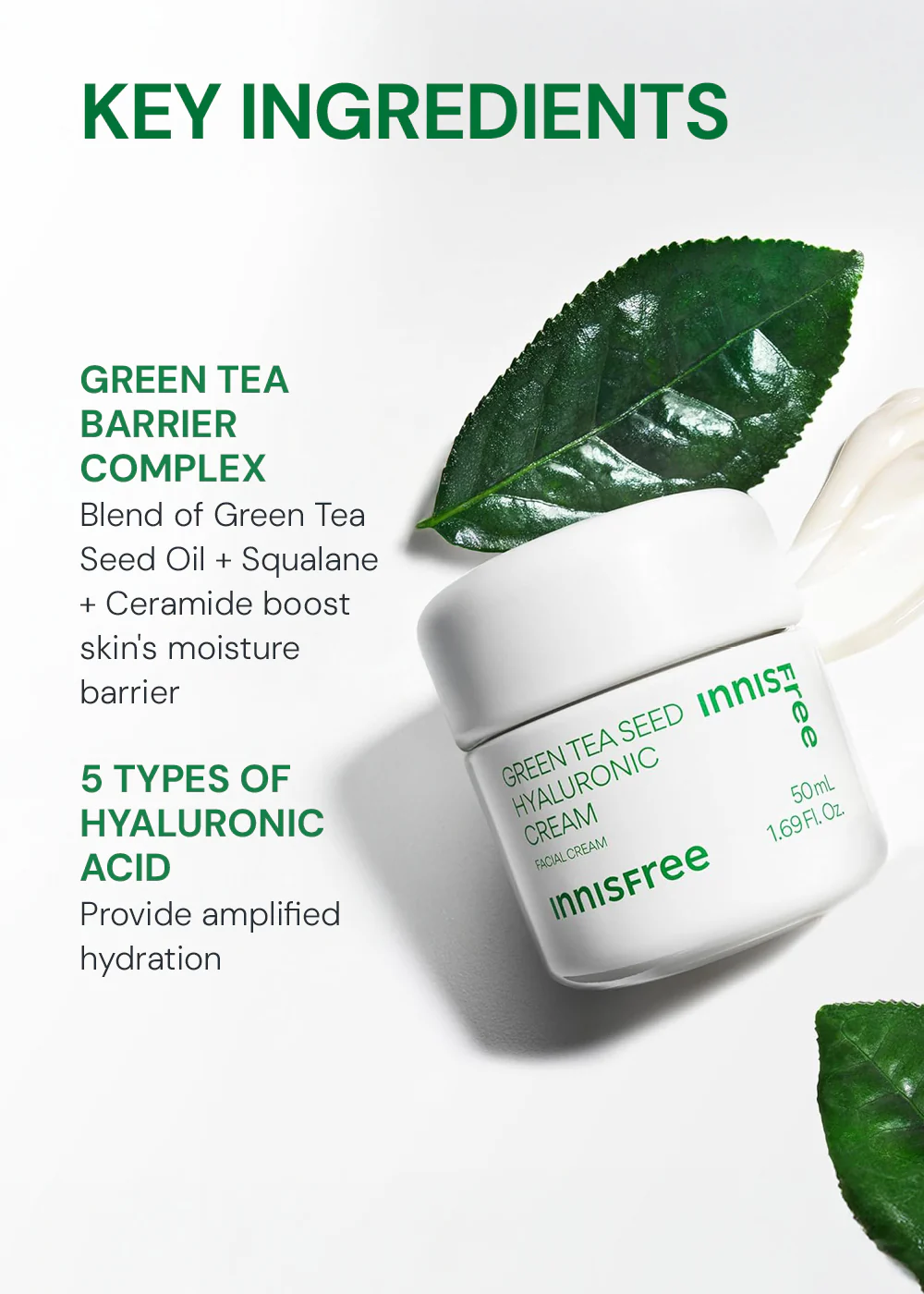 INNISFREE Green Tea Seed Hyaluronic Acid Cream 50ml - Image 5
