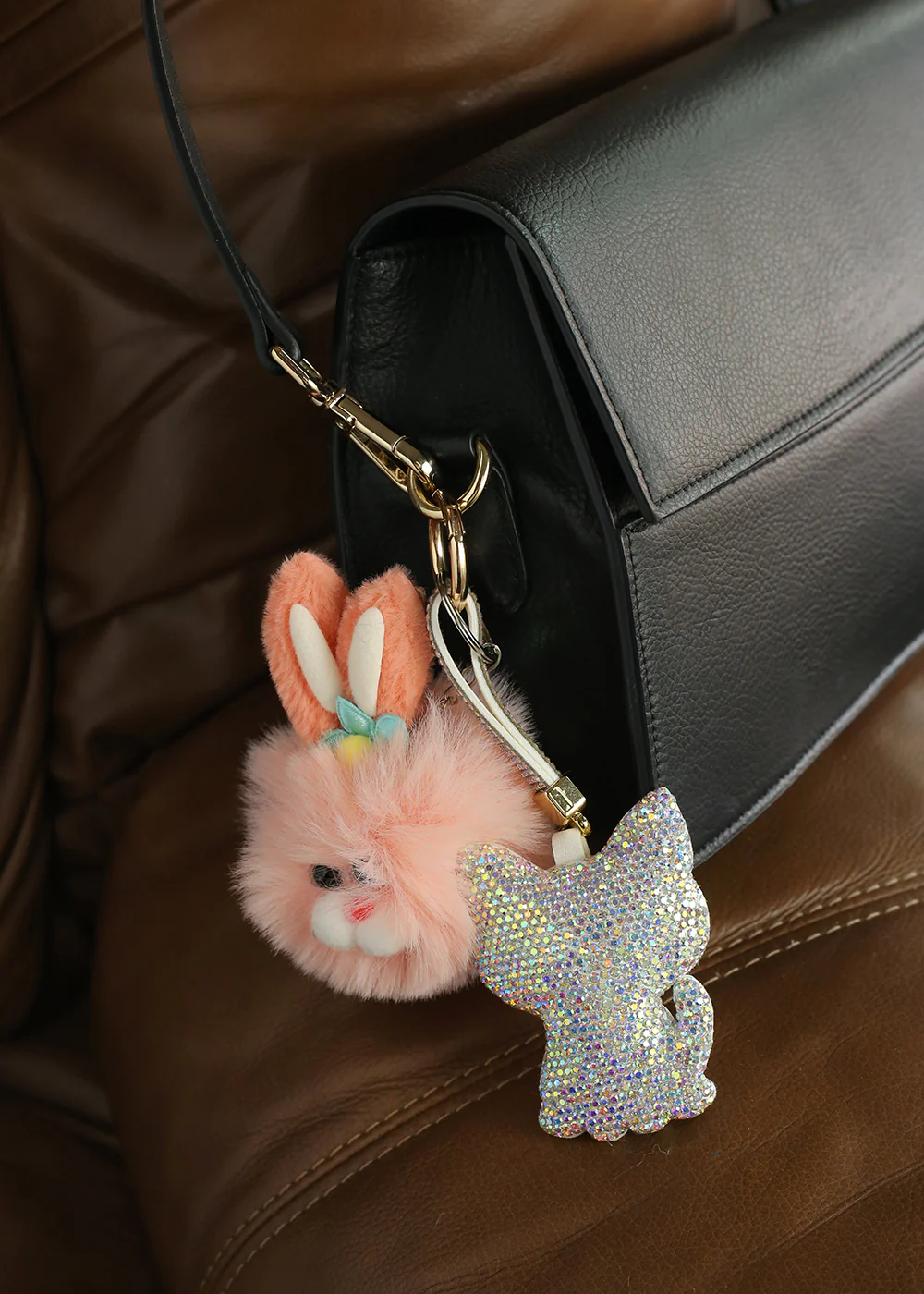 Iridescent Rhinestone Cat Bag Charm - Image 2