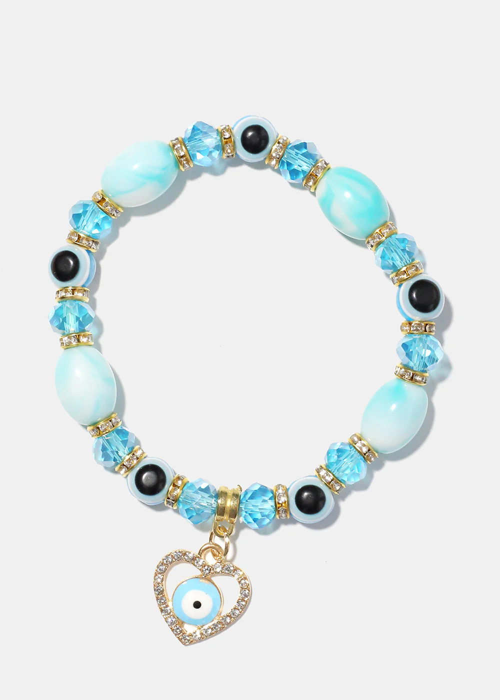 Light Color Bead Bracelet with Heart & evil Eye - Image 2