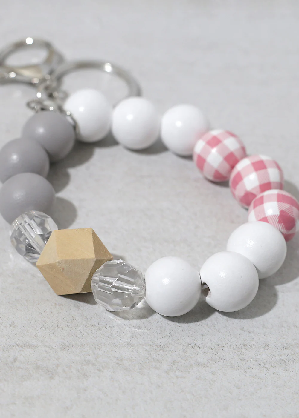 Plaid-Wood Bead Keychain Bracelet - Image 10