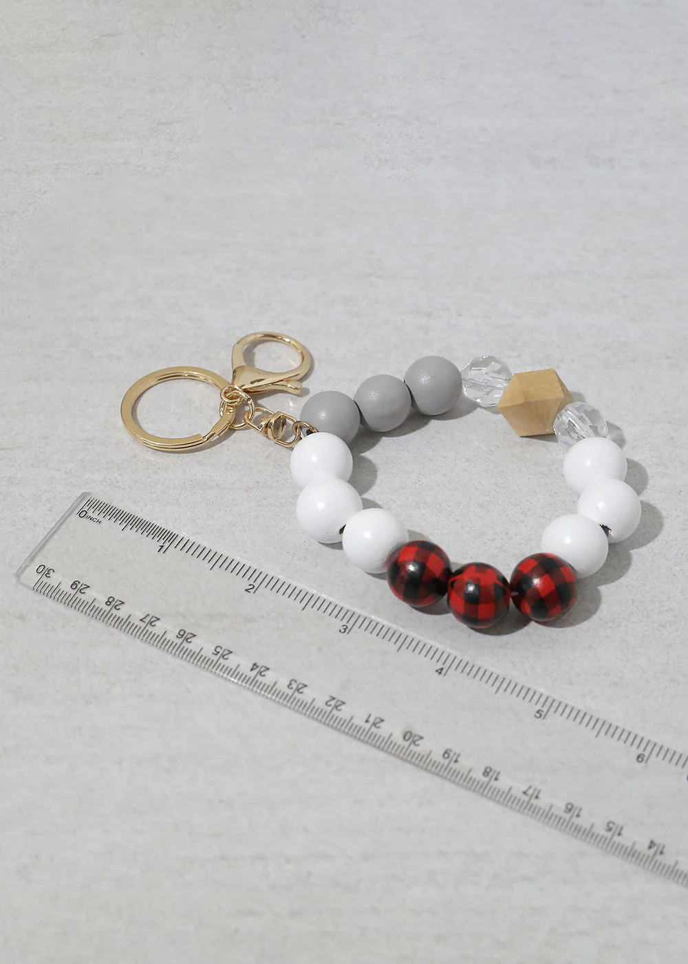 Plaid-Wood Bead Keychain Bracelet - Image 11
