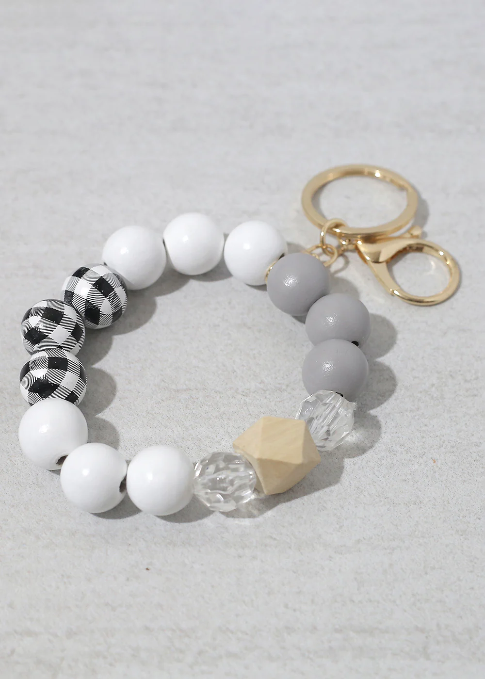 Plaid-Wood Bead Keychain Bracelet - Image 2