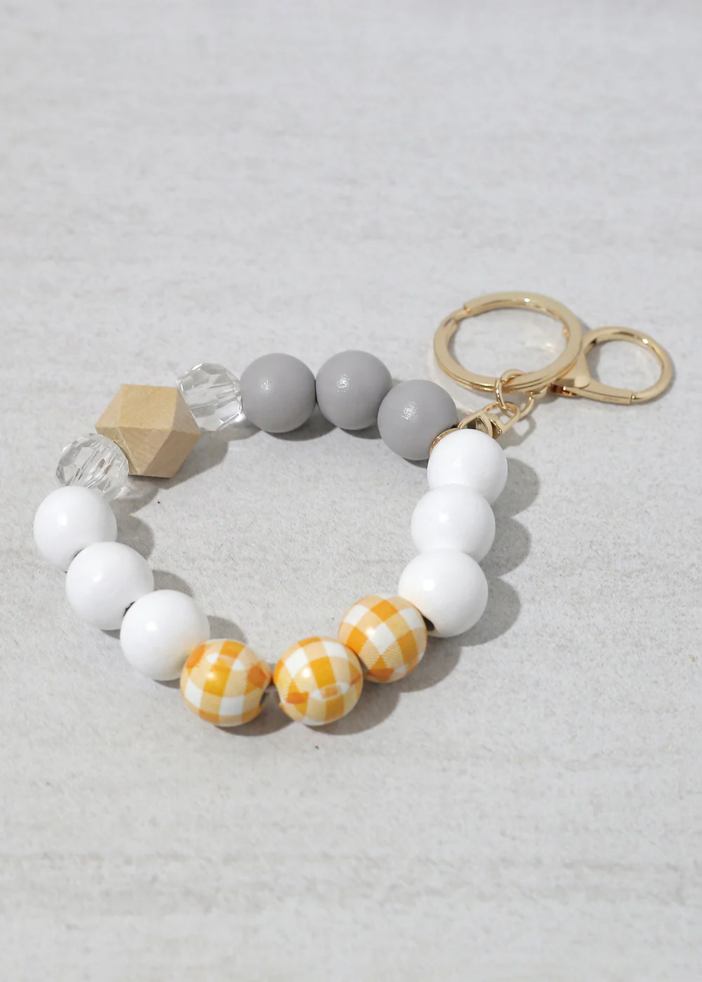 Plaid-Wood Bead Keychain Bracelet - Image 4