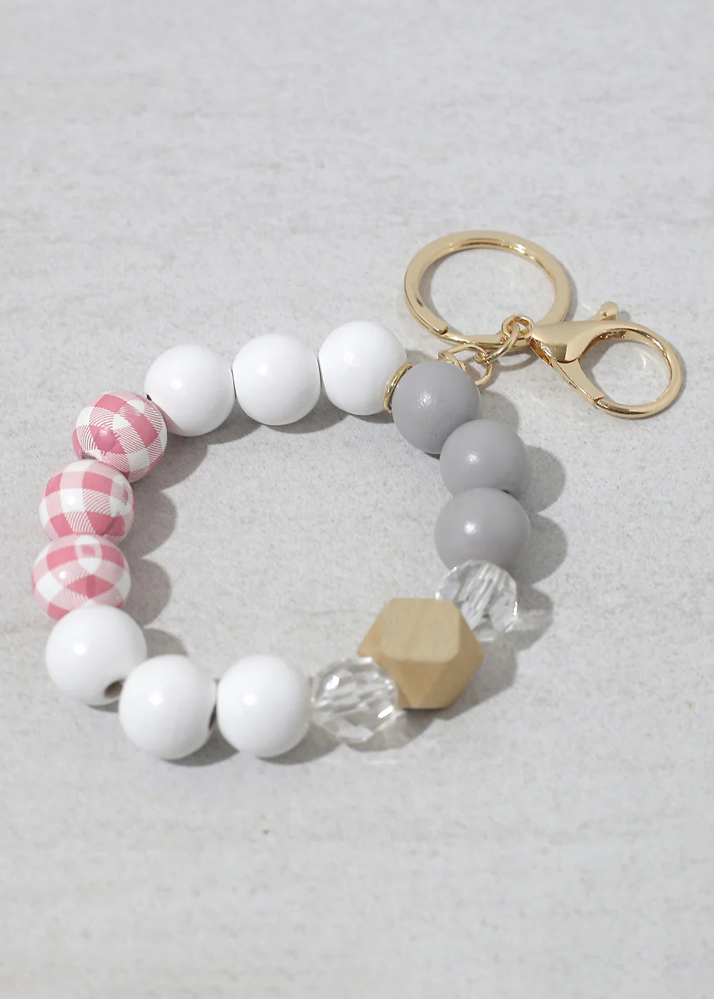 Plaid-Wood Bead Keychain Bracelet - Image 5