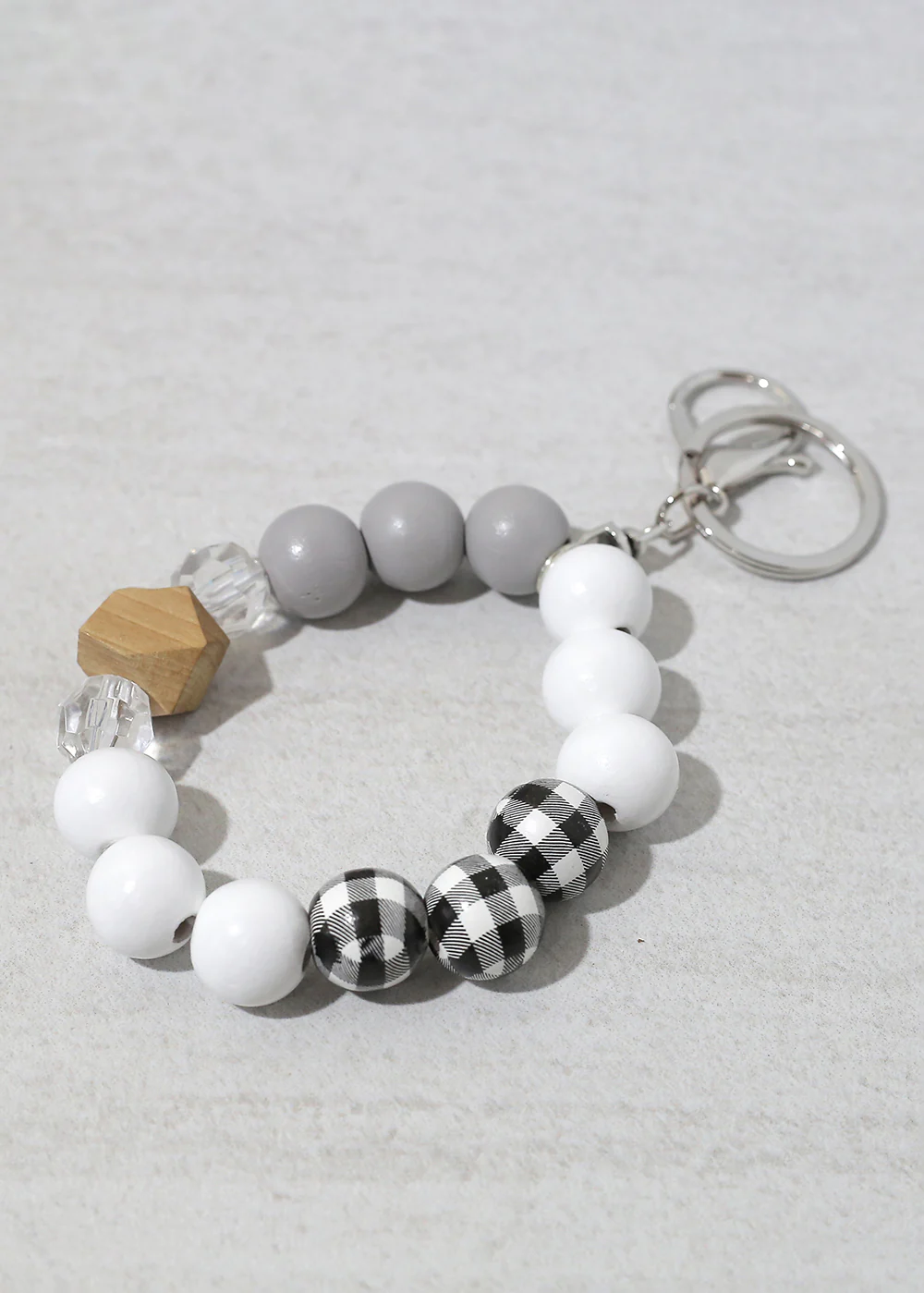 Plaid-Wood Bead Keychain Bracelet - Image 6