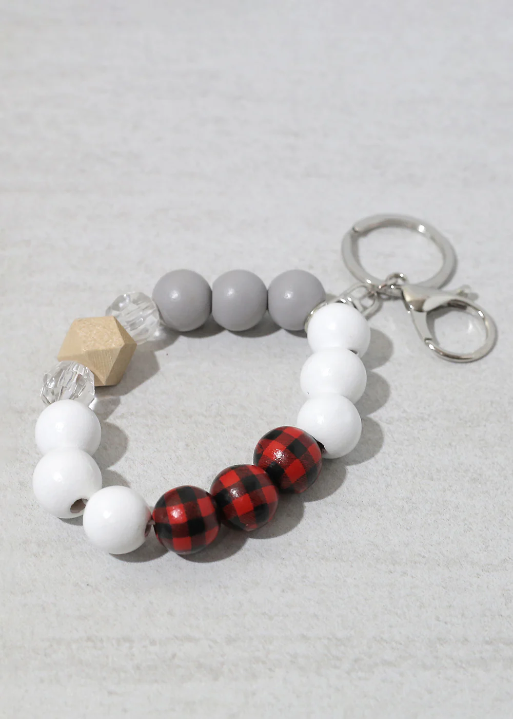 Plaid-Wood Bead Keychain Bracelet - Image 7