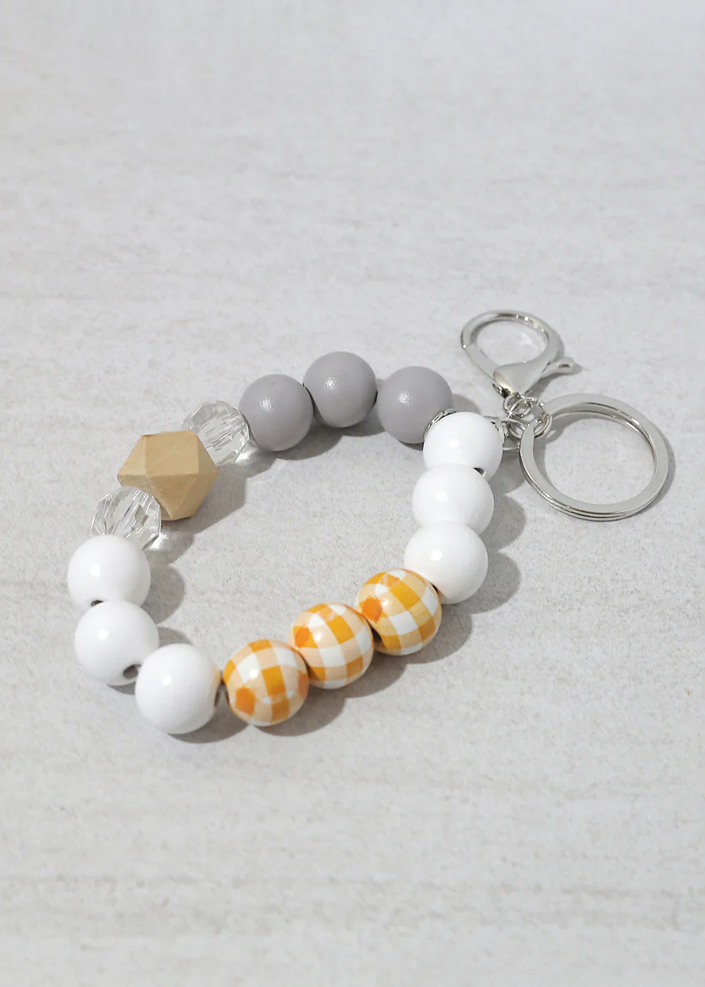 Plaid-Wood Bead Keychain Bracelet - Image 8