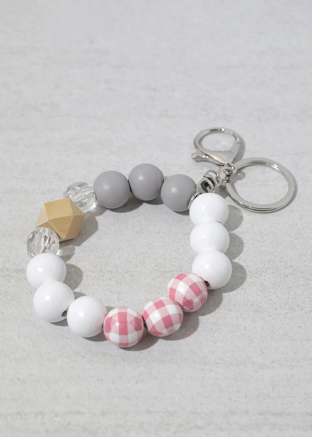 Plaid-Wood Bead Keychain Bracelet - Image 9