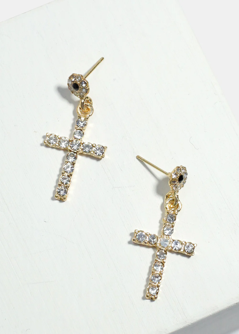 Rhinestone-Studded Cross Dangle Earrings