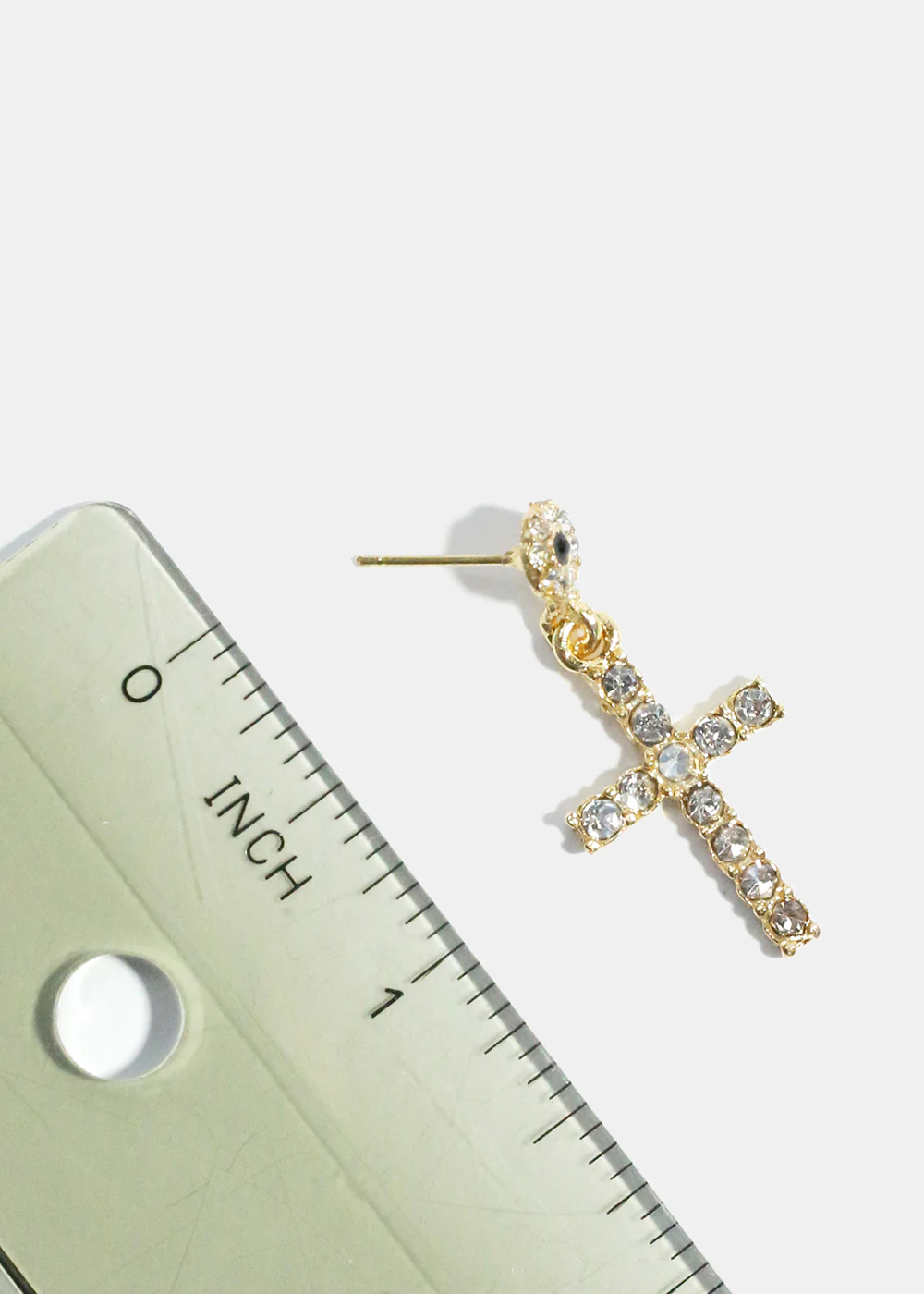 Rhinestone-Studded Cross Dangle Earrings - Image 2